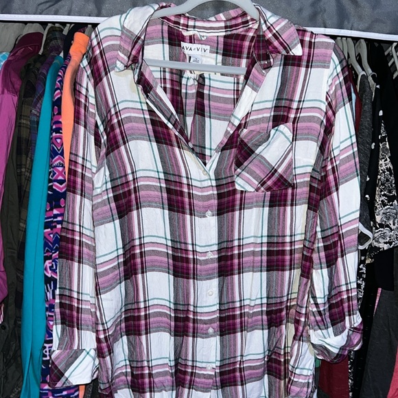 1x Ava & Viv plaid button down 3/4 shirt - Picture 6 of 8